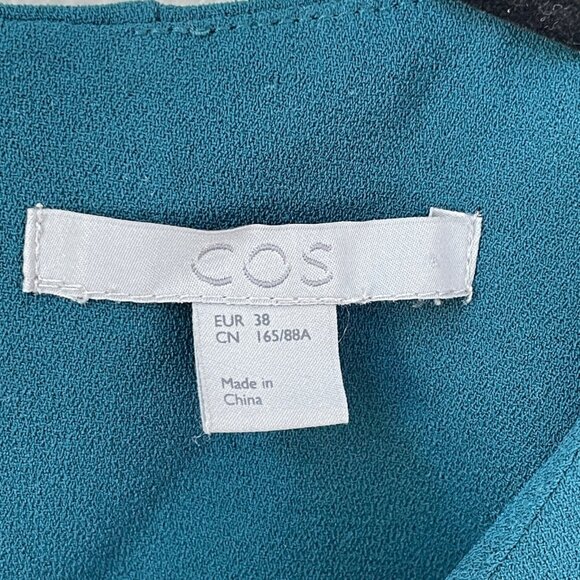 COS Womens EUR 38 Teal Pleated Front Blouse 3/4 Sleeve Shirt Top - Picture 4 of 11